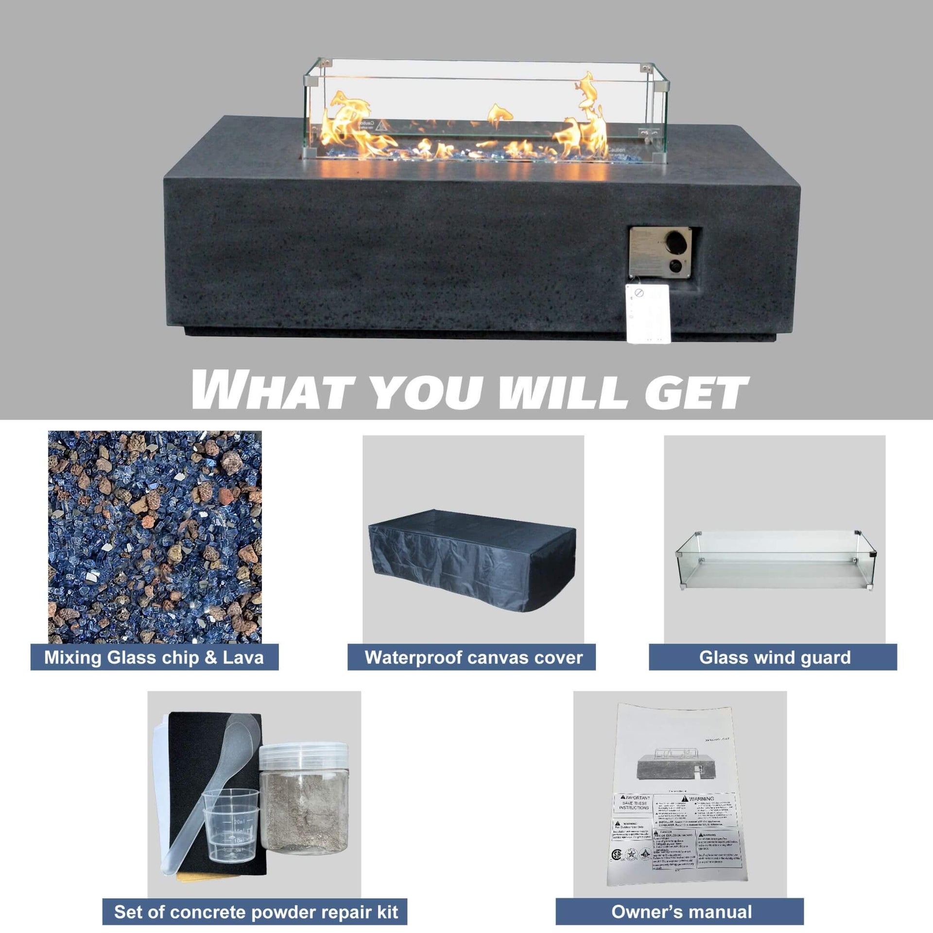 Alora 52-Inch Portable Concrete Rectangular Propane Fire Pit Table With Repair Kit (SAK52304) SAKSBY WHOLESALE