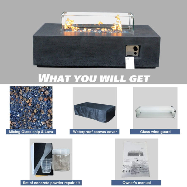 Alora 52-Inch Portable Concrete Rectangular Propane Fire Pit Table With Repair Kit (SAK52304) SAKSBY WHOLESALE