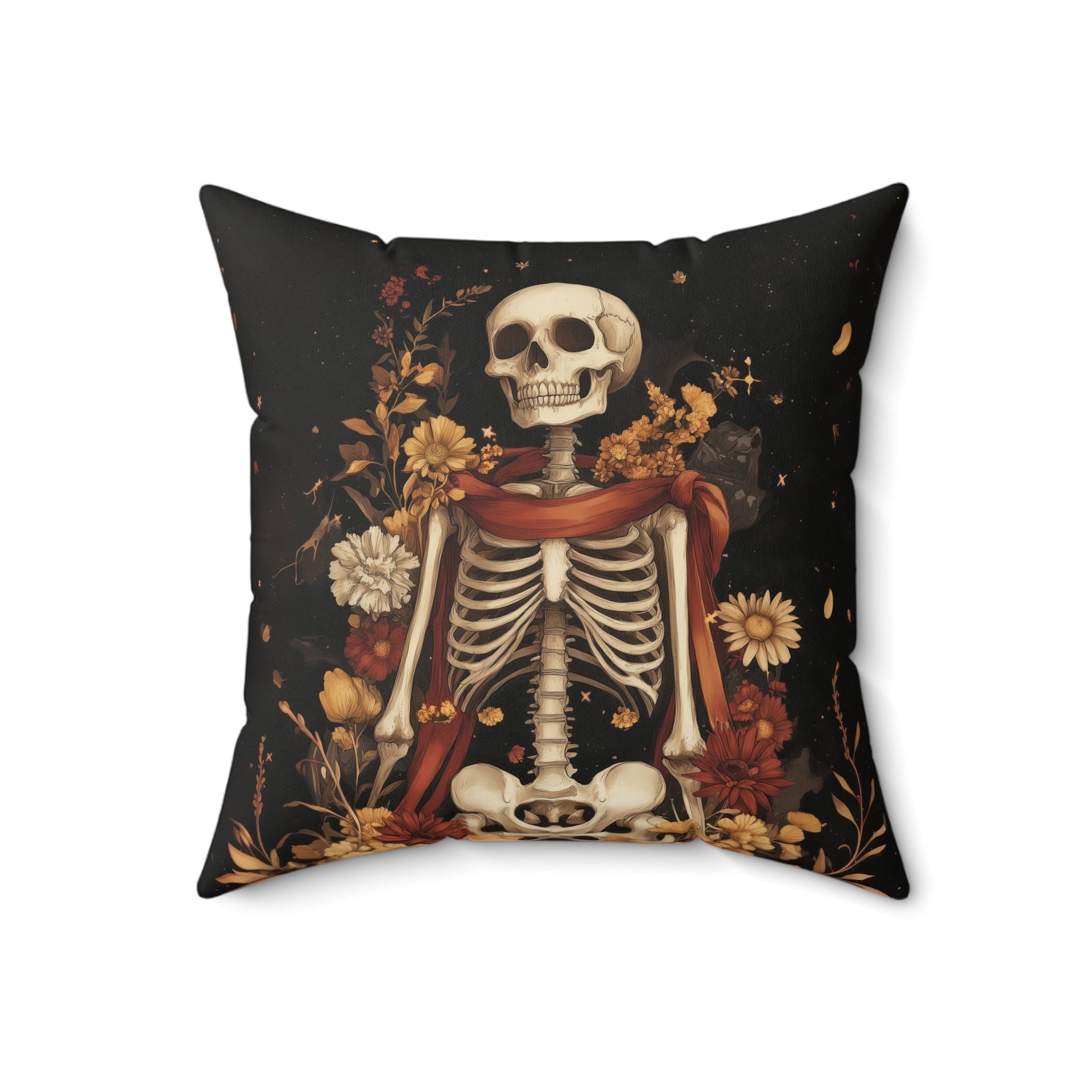 Microsuede Cushion / Halloween Art / Autumn Boho Skeleton