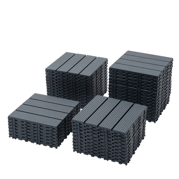 Plastic interlocking deck tiles, 44 waterproof outdoor terrace deck tiles, 12 