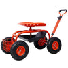 Garden cart rolling scooter, adjustable height with 4 wheels and extendable handle with 360 degree seat and tool tray (red) - Red + Iron + Garden & Outdoor