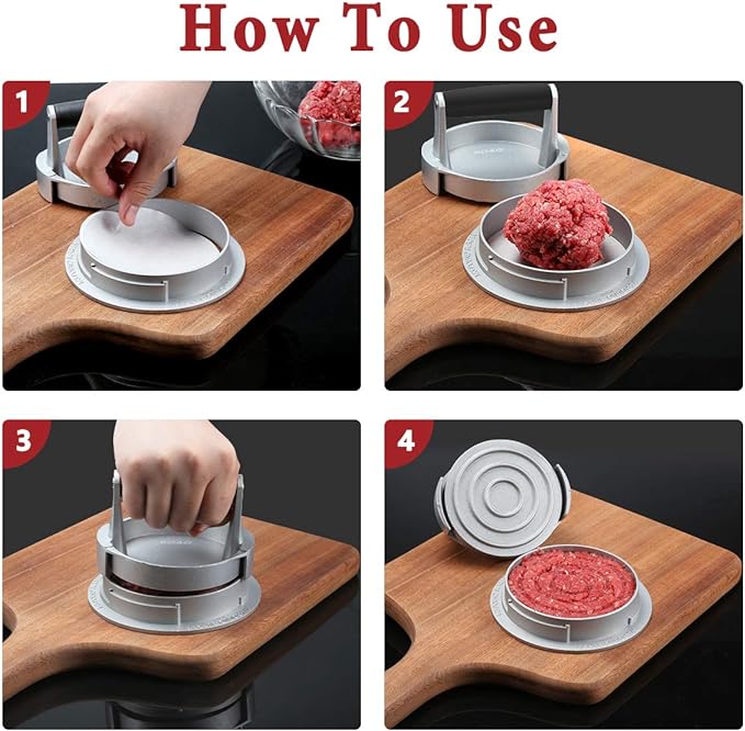 DIY rotary meat patty press three in one adjustable household aluminum alloy hamburger meat press mold manual