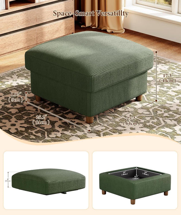 Emerald Corduroy Storage Ottoman 25 Inch Cushioned