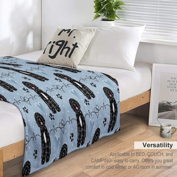 Love Black White Portuguese Water Dog Lightweight Throw Blanket