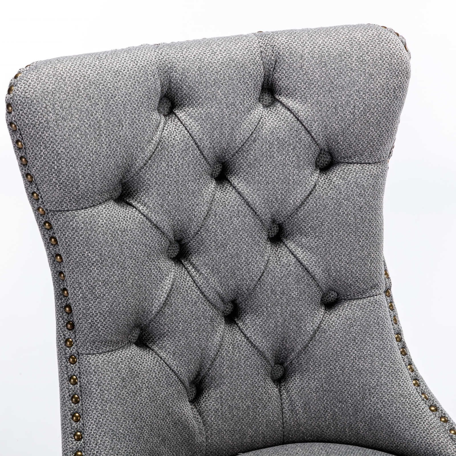 Nikki Collection Modern Tufted Solid Wood Flax Upholstered Dining Chair Nailhead Trim Set