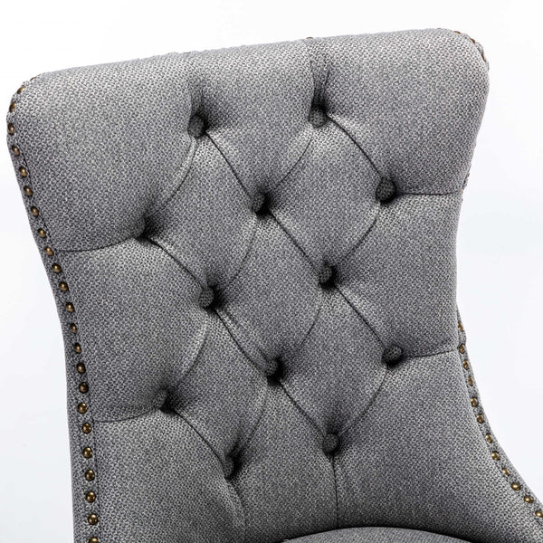 Nikki Collection Modern Tufted Solid Wood Flax Upholstered Dining Chair Nailhead Trim Set