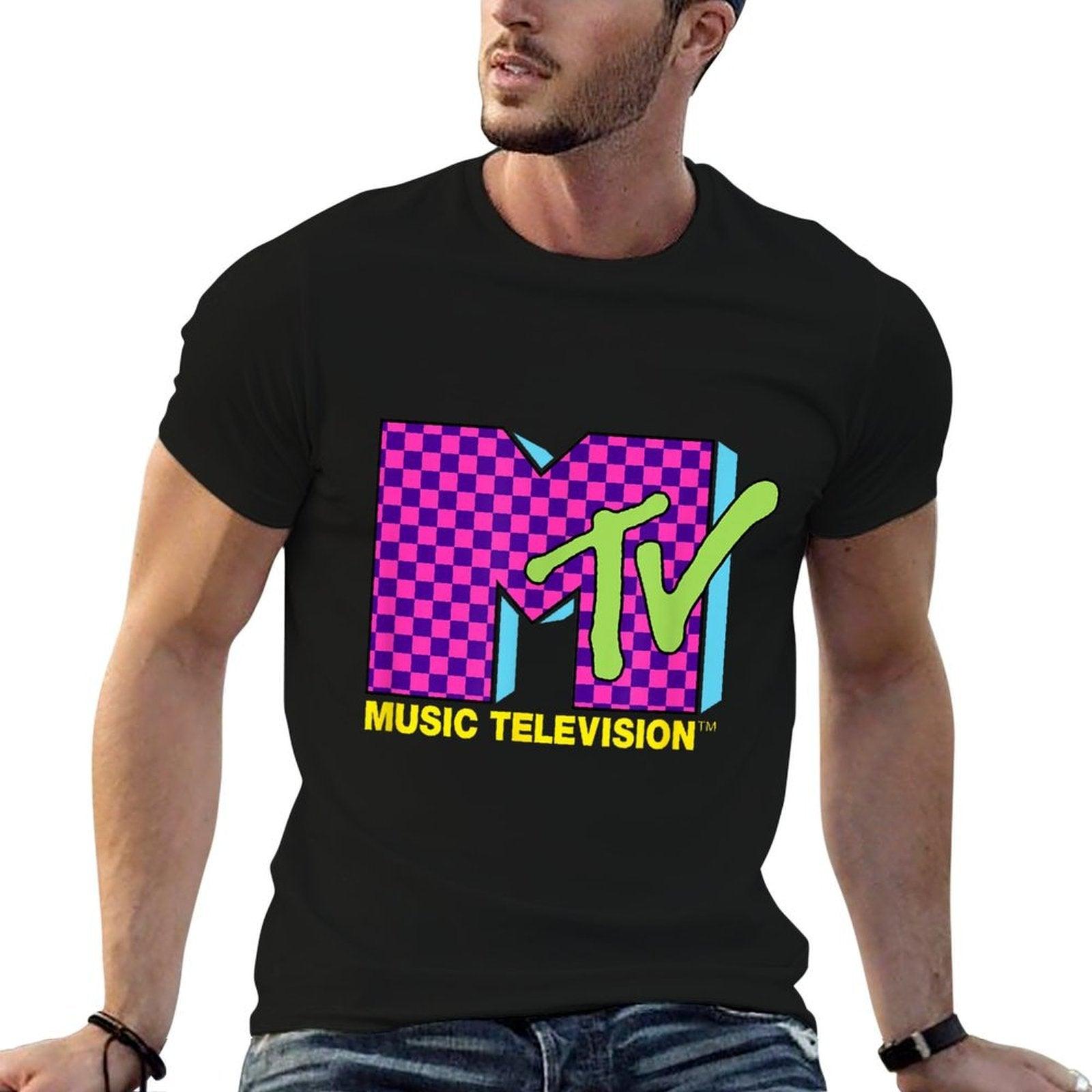MTV Music Television Retro 80's Neon Pink Checkerboard Logo  Breathable T-Shirt