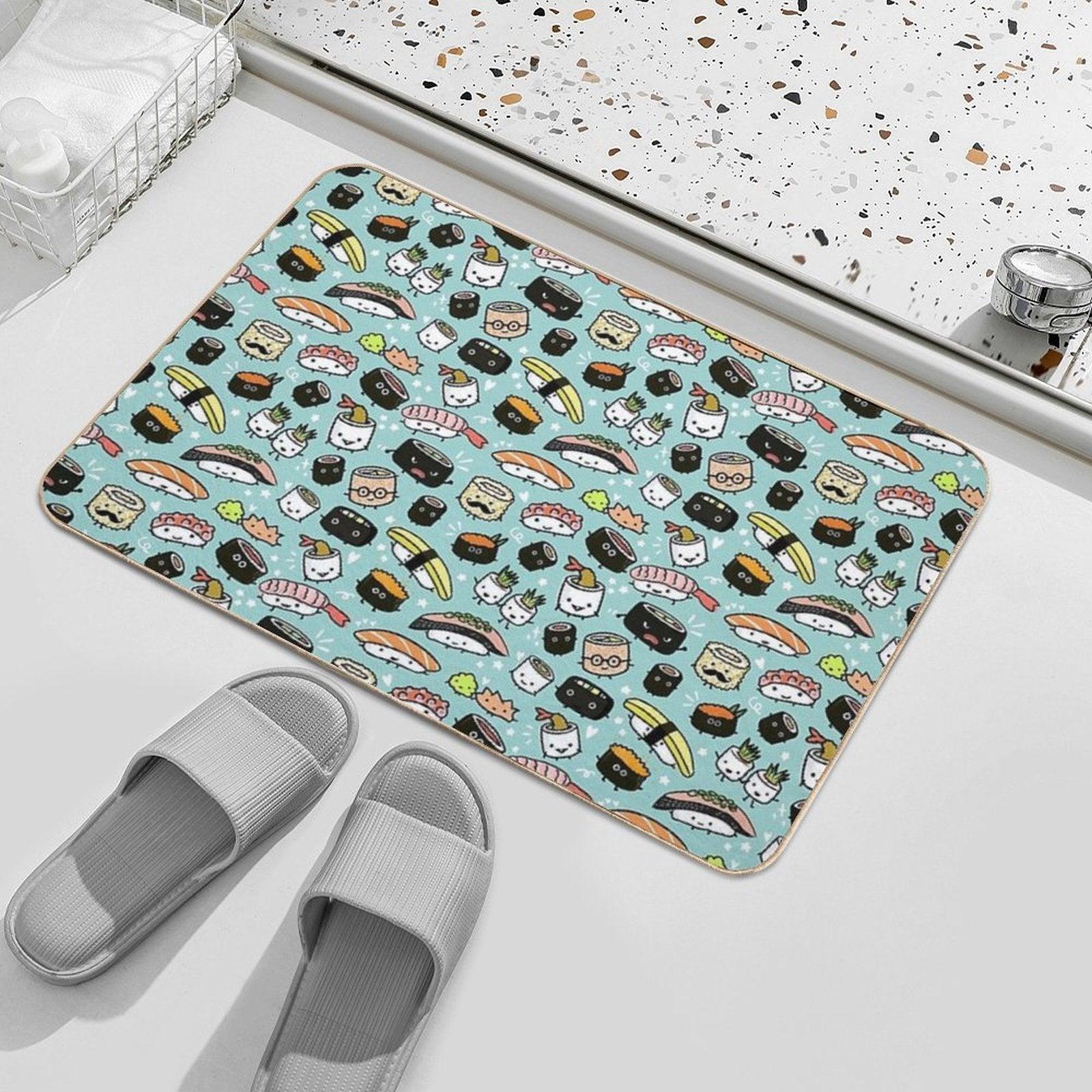 Cute Sushi Pattern  Kawaii Sushi Characters Bath Mat