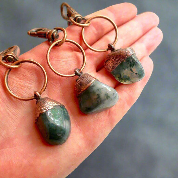Moss Agate Keychain in Copper - Boho | Handmade by Blackbird & Sage