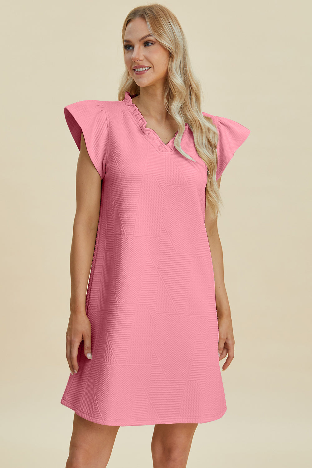 Double Take Full Size Ruffled V-Neck Cap Sleeve Dress – Ruffled V-Neck Dress, Cap Sleeve Dress, Elegant Ruffled Dress, Flattering V-Neck Dress, Stylish Full-Size Dress, Comfortable Ruffle Dress, Chic Cap Sleeve Dress