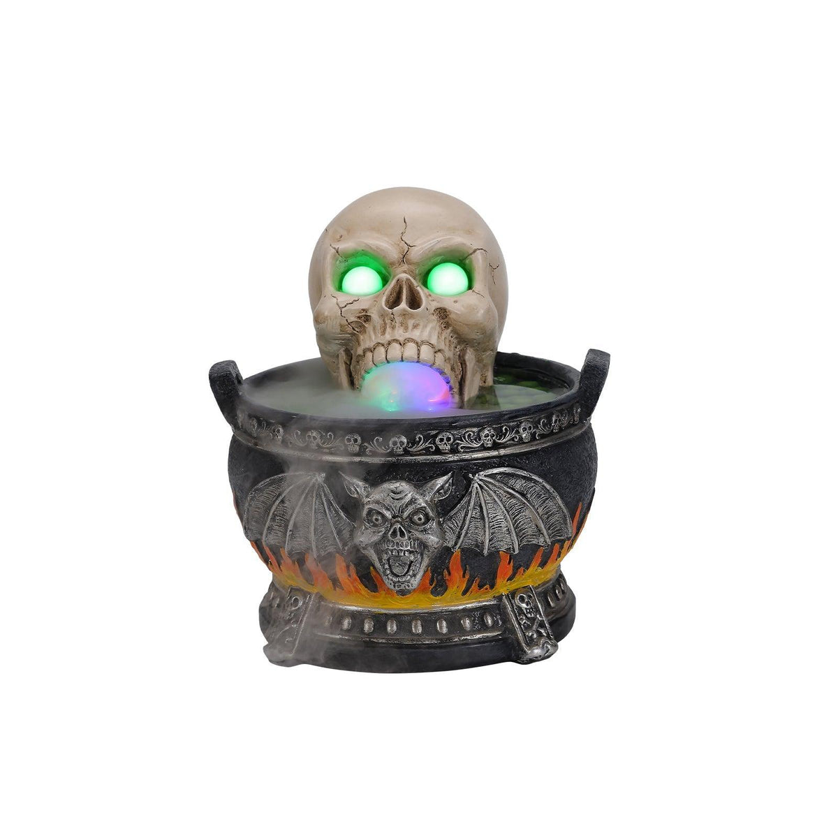 Halloween Skull Cauldron Statue with LED Light