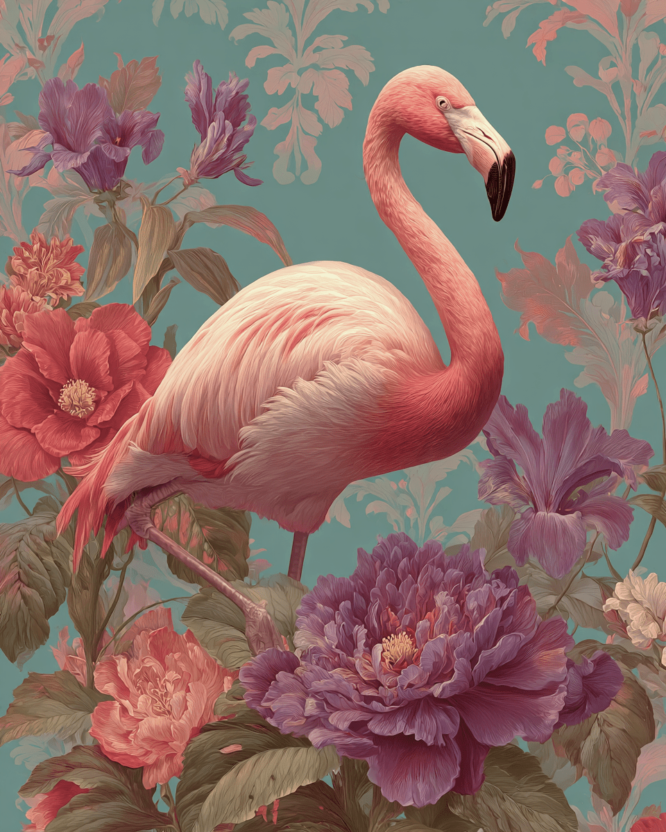 Art Nouveau Flamingo - Biophilic Wall Art Print | Tropical Flamingo Home Decor 8x10