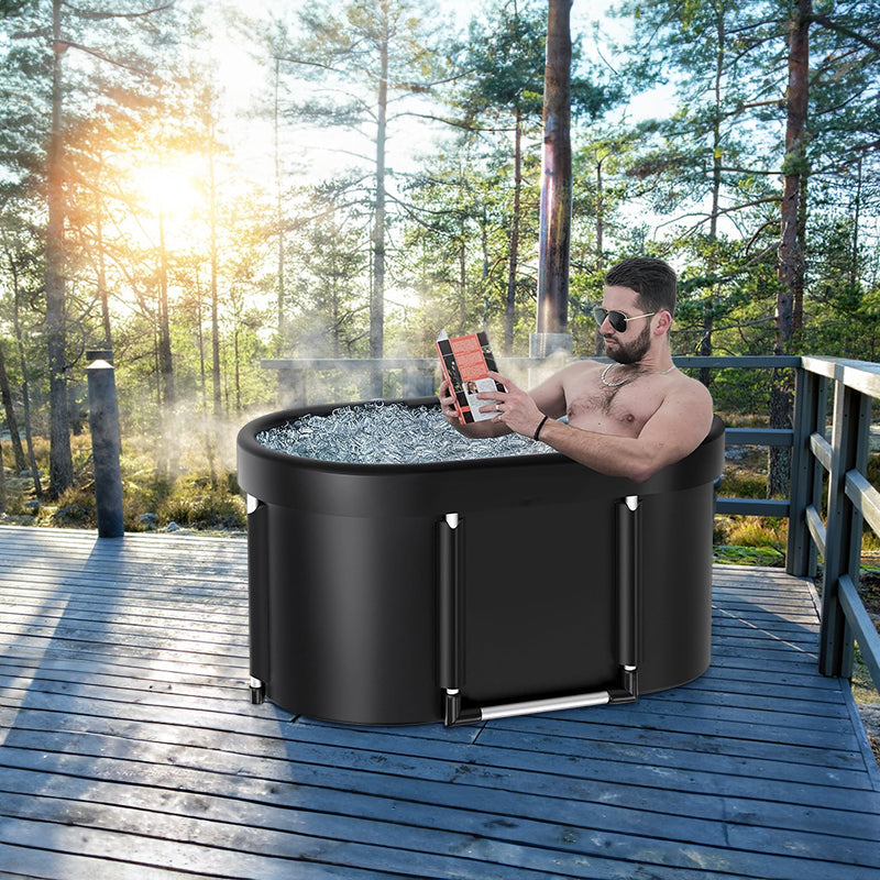 Portable multi-layer outdoor cold immersion bathtub for athletes' recovery, foldable for family use.