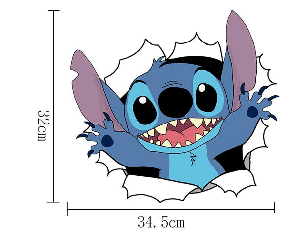 3D Broken Wall Stitch Wallpaper Children's Room Art Poster Decoration Self Adhesive Cartoon Anime Sticker Glass Door Sticker