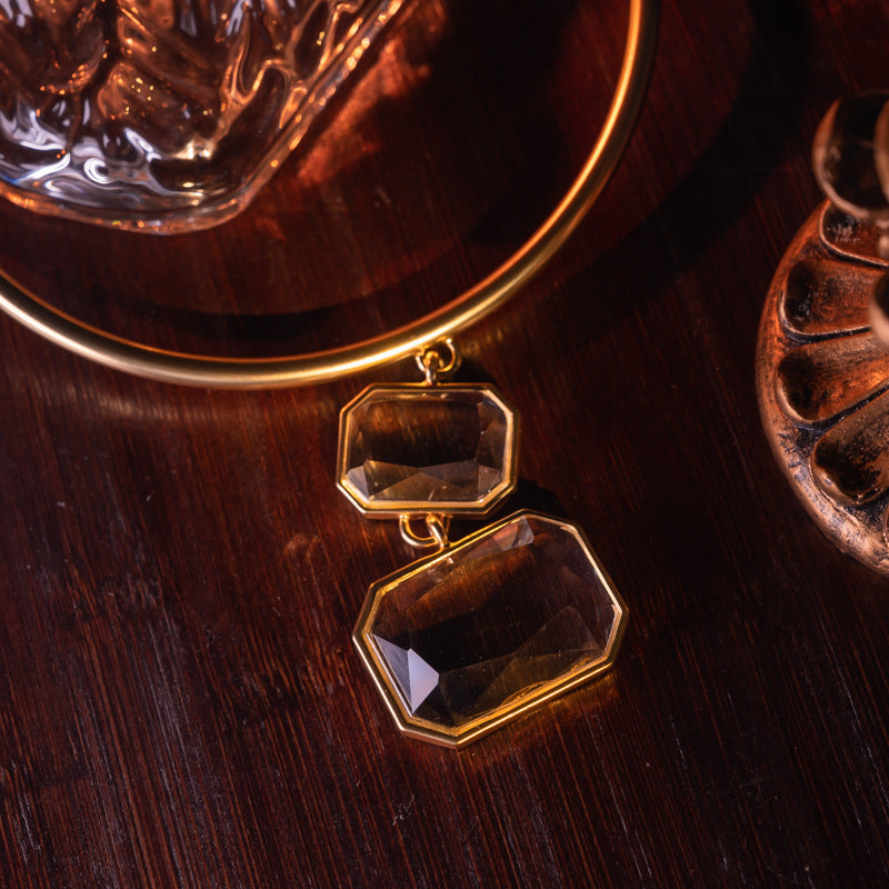 Medieval electroplated real gold full set crystal temperament high cold necklace bracelet set for women