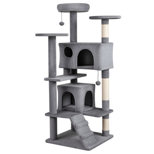 52 Inch Tall Cat Tree Tower for Indoor Cats-Light Gray