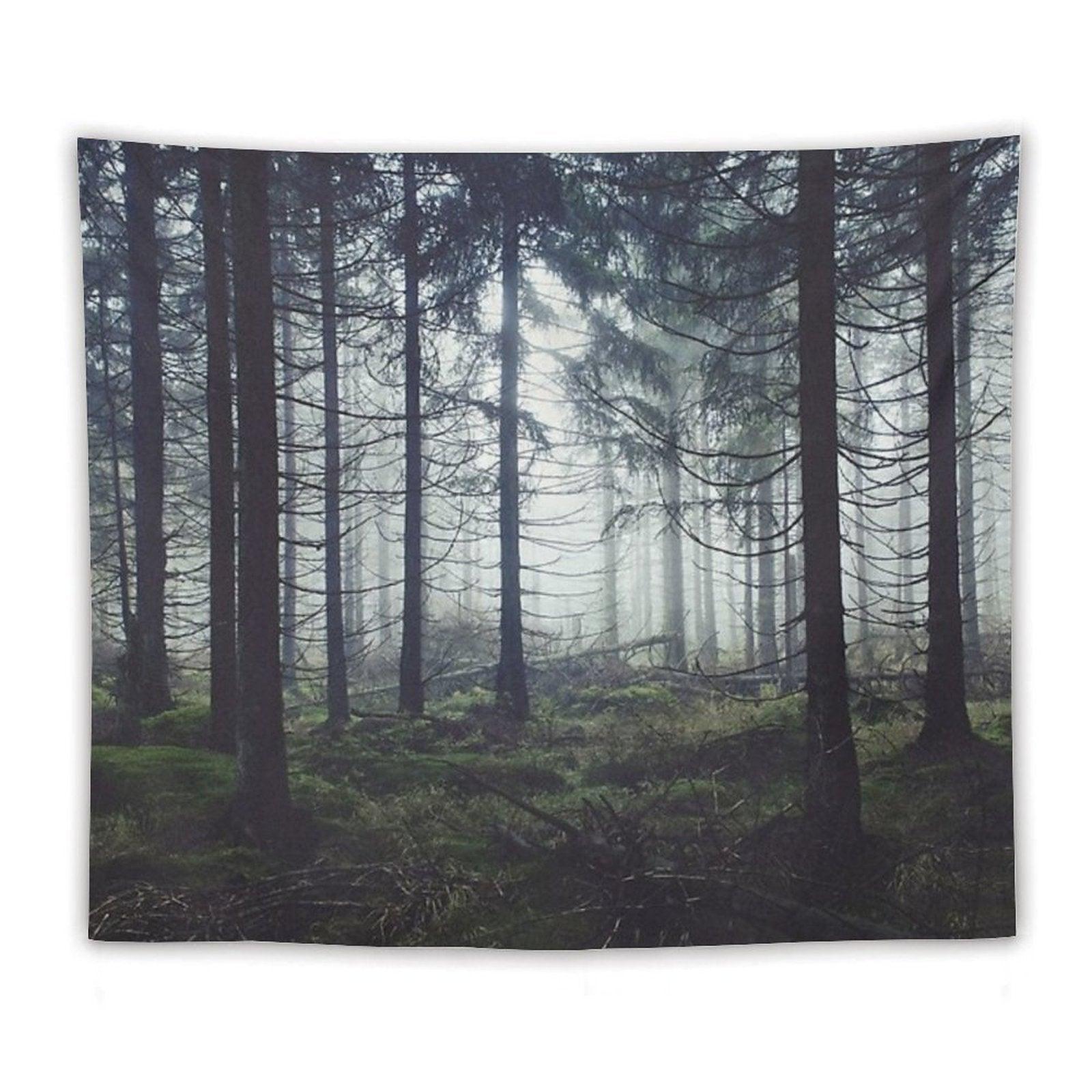 Through The Trees  Nightwalker In Ghostwood Romantasy Foggy Misty Fairytale Forest Covered In Magic Fog Tapestry