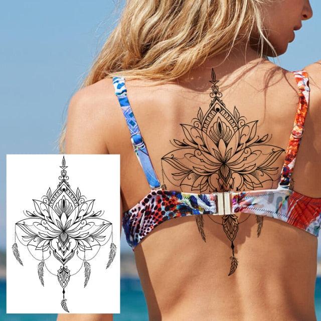 53 Sheets Black Lace Temporary Tattoos Sticker Butterfly Flower Fake Tatoo Sticker Sexy  Black Henna Temporary Tattoos For Women