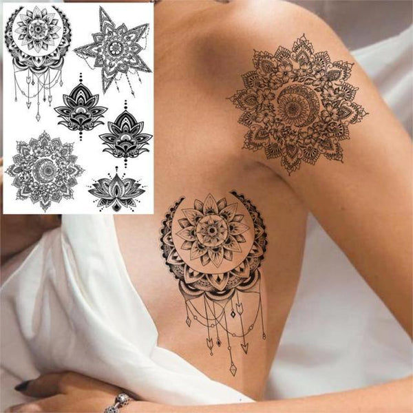 53 Sheets Black Lace Temporary Tattoos Sticker Butterfly Flower Fake Tatoo Sticker Sexy  Black Henna Temporary Tattoos For Women