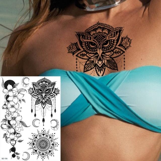 53 Sheets Black Lace Temporary Tattoos Sticker Butterfly Flower Fake Tatoo Sticker Sexy  Black Henna Temporary Tattoos For Women