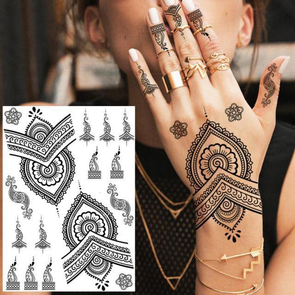 53 Sheets Black Lace Temporary Tattoos Sticker Butterfly Flower Fake Tatoo Sticker Sexy  Black Henna Temporary Tattoos For Women