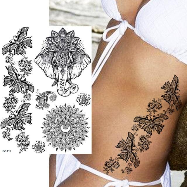 53 Sheets Black Lace Temporary Tattoos Sticker Butterfly Flower Fake Tatoo Sticker Sexy  Black Henna Temporary Tattoos For Women