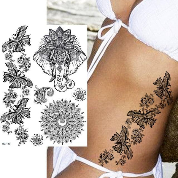 53 Sheets Black Lace Temporary Tattoos Sticker Butterfly Flower Fake Tatoo Sticker Sexy  Black Henna Temporary Tattoos For Women