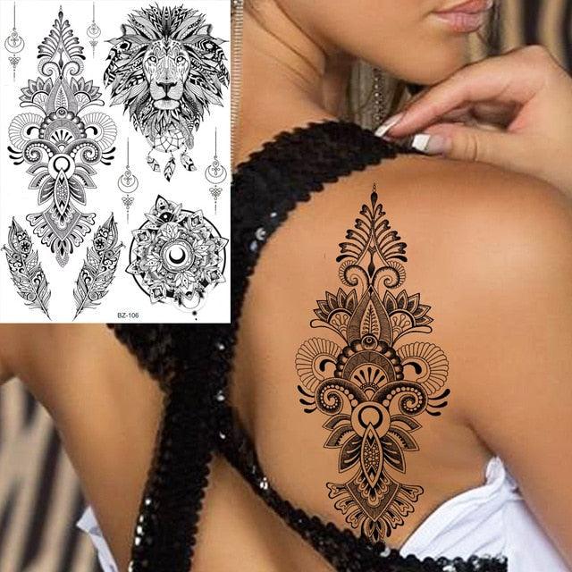 53 Sheets Black Lace Temporary Tattoos Sticker Butterfly Flower Fake Tatoo Sticker Sexy  Black Henna Temporary Tattoos For Women