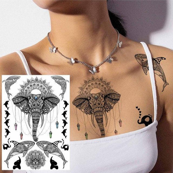 53 Sheets Black Lace Temporary Tattoos Sticker Butterfly Flower Fake Tatoo Sticker Sexy  Black Henna Temporary Tattoos For Women