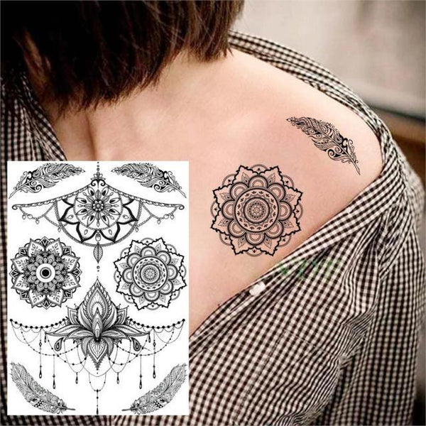 53 Sheets Black Lace Temporary Tattoos Sticker Butterfly Flower Fake Tatoo Sticker Sexy  Black Henna Temporary Tattoos For Women
