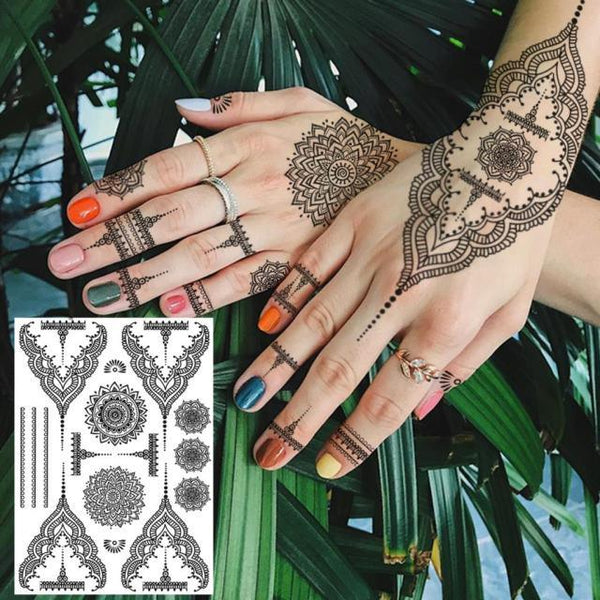 53 Sheets Black Lace Temporary Tattoos Sticker Butterfly Flower Fake Tatoo Sticker Sexy  Black Henna Temporary Tattoos For Women