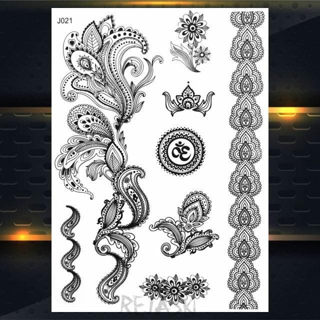 53 Sheets Black Lace Temporary Tattoos Sticker Butterfly Flower Fake Tatoo Sticker Sexy  Black Henna Temporary Tattoos For Women