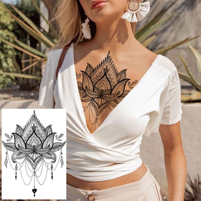 53 Sheets Black Lace Temporary Tattoos Sticker Butterfly Flower Fake Tatoo Sticker Sexy  Black Henna Temporary Tattoos For Women