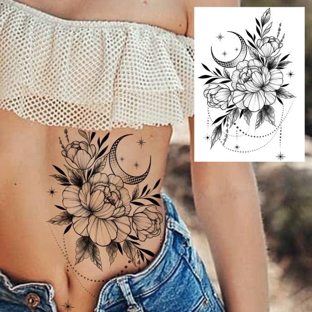 53 Sheets Black Lace Temporary Tattoos Sticker Butterfly Flower Fake Tatoo Sticker Sexy  Black Henna Temporary Tattoos For Women