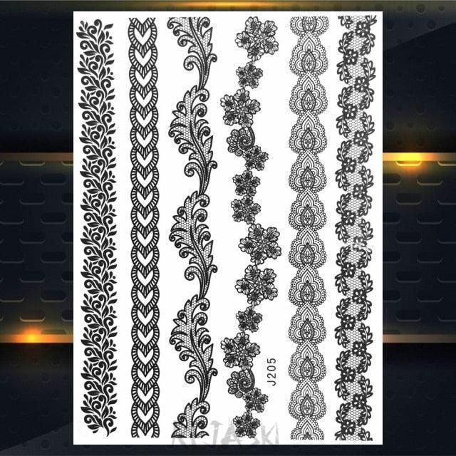 53 Sheets Black Lace Temporary Tattoos Sticker Butterfly Flower Fake Tatoo Sticker Sexy  Black Henna Temporary Tattoos For Women