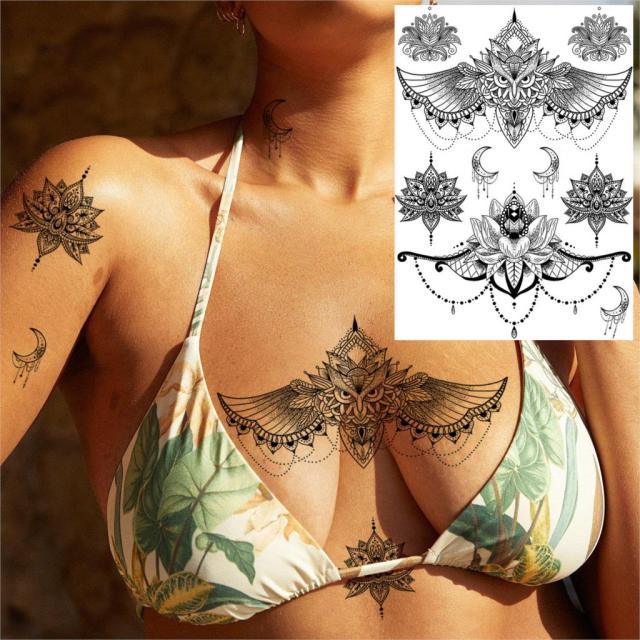 53 Sheets Black Lace Temporary Tattoos Sticker Butterfly Flower Fake Tatoo Sticker Sexy  Black Henna Temporary Tattoos For Women