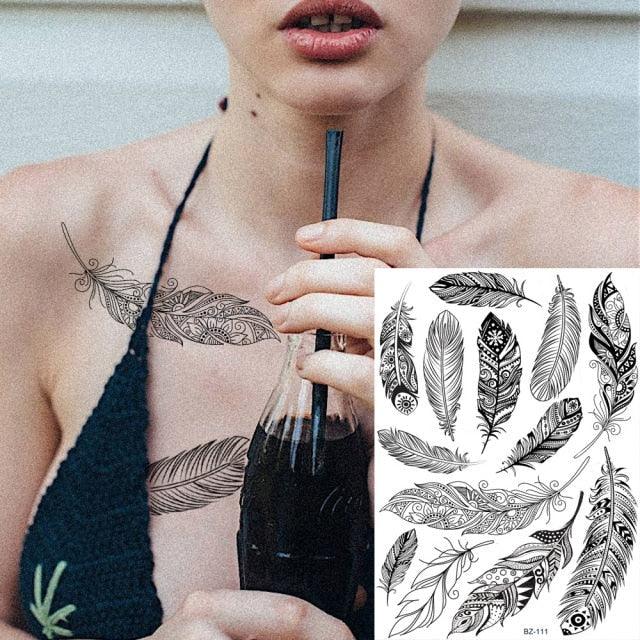 53 Sheets Black Lace Temporary Tattoos Sticker Butterfly Flower Fake Tatoo Sticker Sexy  Black Henna Temporary Tattoos For Women