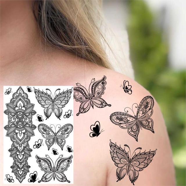 53 Sheets Black Lace Temporary Tattoos Sticker Butterfly Flower Fake Tatoo Sticker Sexy  Black Henna Temporary Tattoos For Women