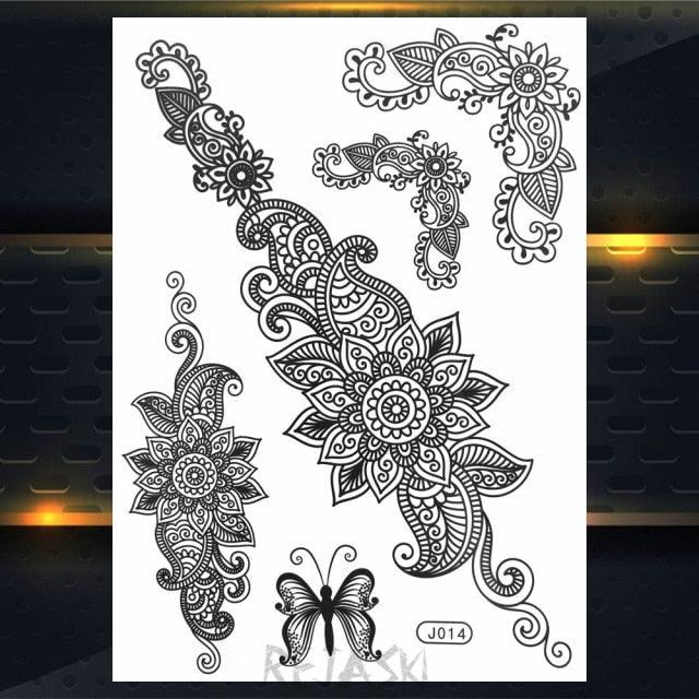 53 Sheets Black Lace Temporary Tattoos Sticker Butterfly Flower Fake Tatoo Sticker Sexy  Black Henna Temporary Tattoos For Women