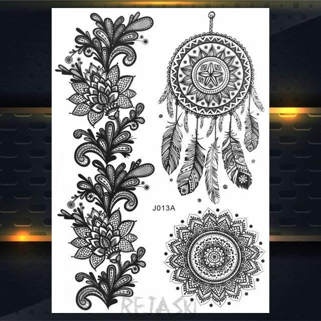 53 Sheets Black Lace Temporary Tattoos Sticker Butterfly Flower Fake Tatoo Sticker Sexy  Black Henna Temporary Tattoos For Women