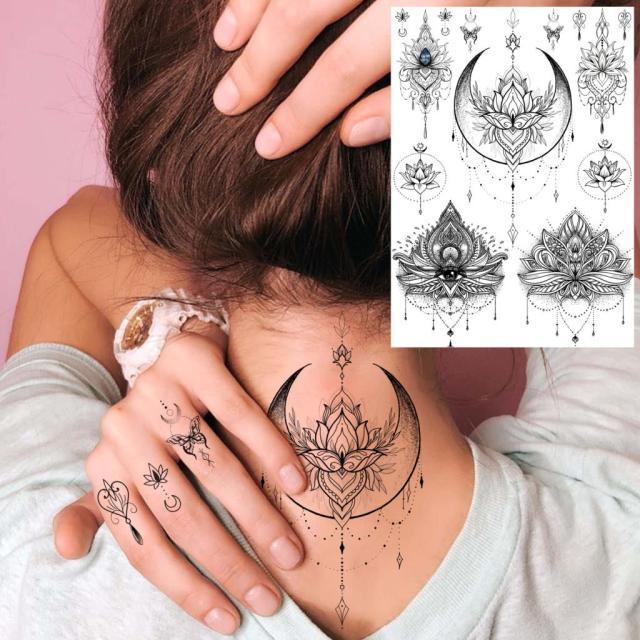53 Sheets Black Lace Temporary Tattoos Sticker Butterfly Flower Fake Tatoo Sticker Sexy  Black Henna Temporary Tattoos For Women