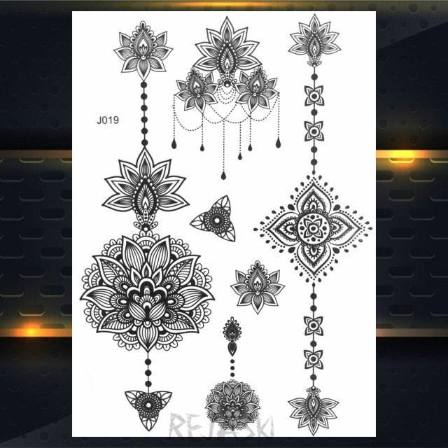 53 Sheets Black Lace Temporary Tattoos Sticker Butterfly Flower Fake Tatoo Sticker Sexy  Black Henna Temporary Tattoos For Women