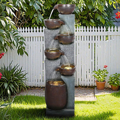 Resin 6 Tier Outdoor Water Fountain Pottery Bowls 53 in