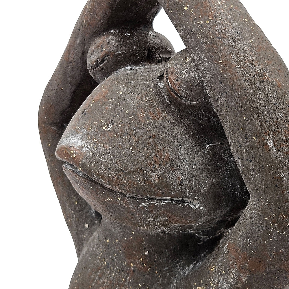 11.5x6.5x15' Brown Magnesium Yoga Frog Figurine in Namaste Pose with Gold Accents