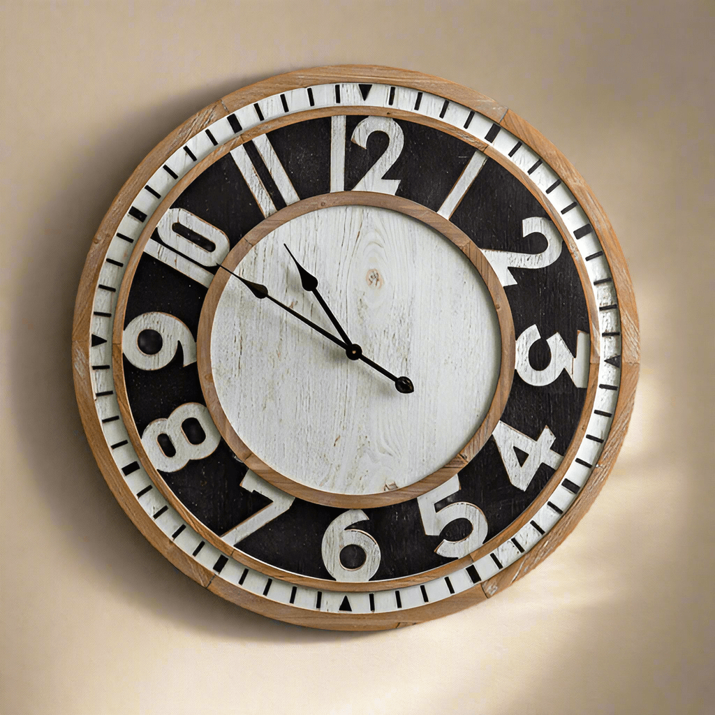 Farmhouse Wooden Wall Clock with Large Vintage Numbers