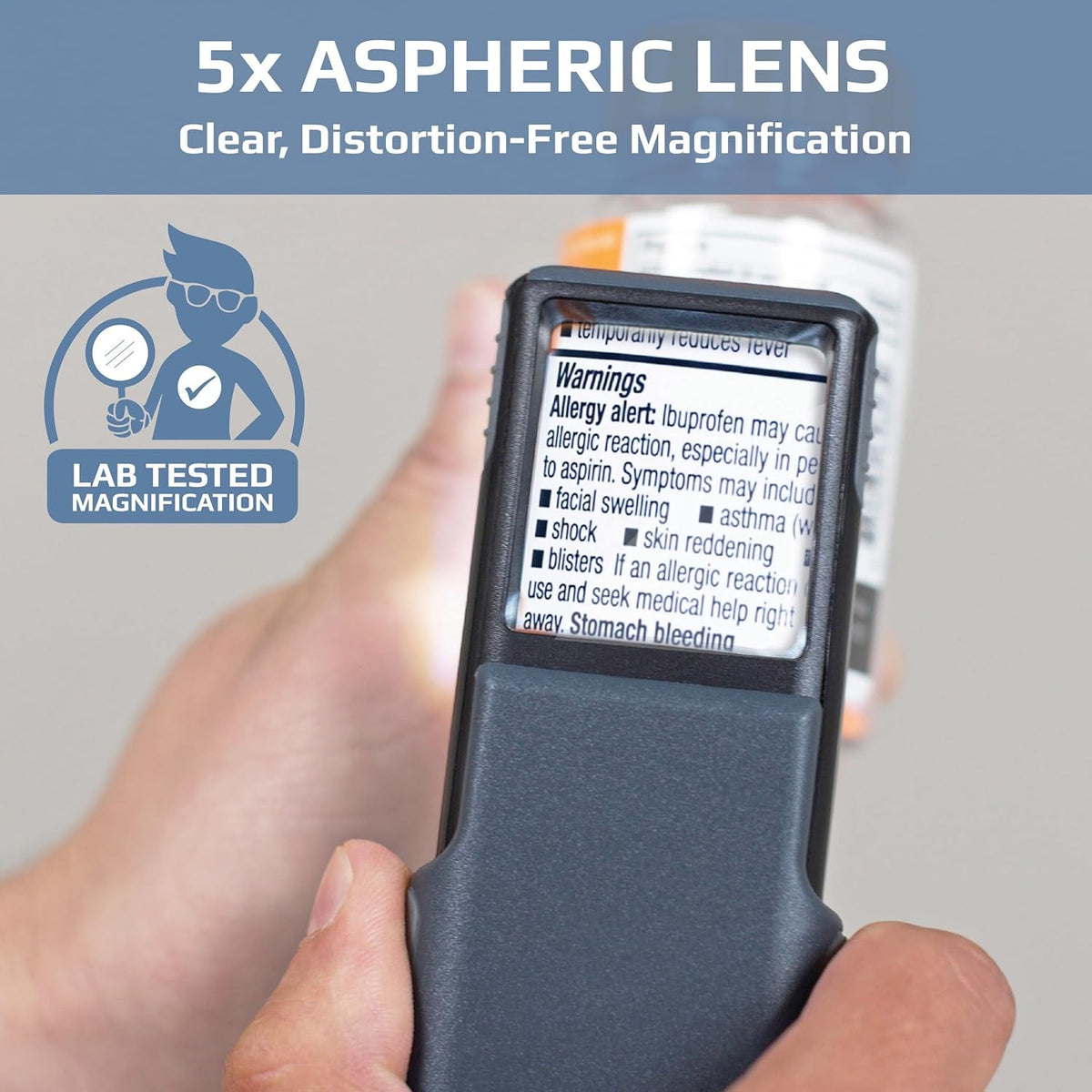 Compact 5X Magnifying Glass with Built-In LED Light & Protective Sleeve