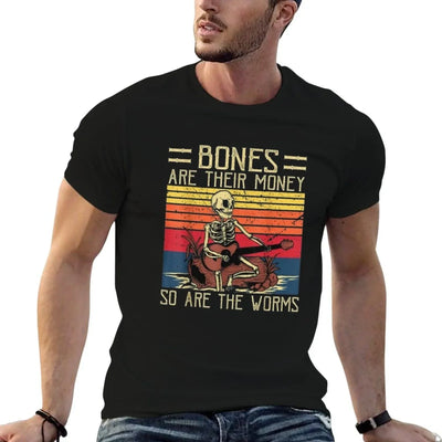 Bones Are Their Money  Skeleton Playing Guitar Retro Vintage  Moisture-wicking T-Shirt