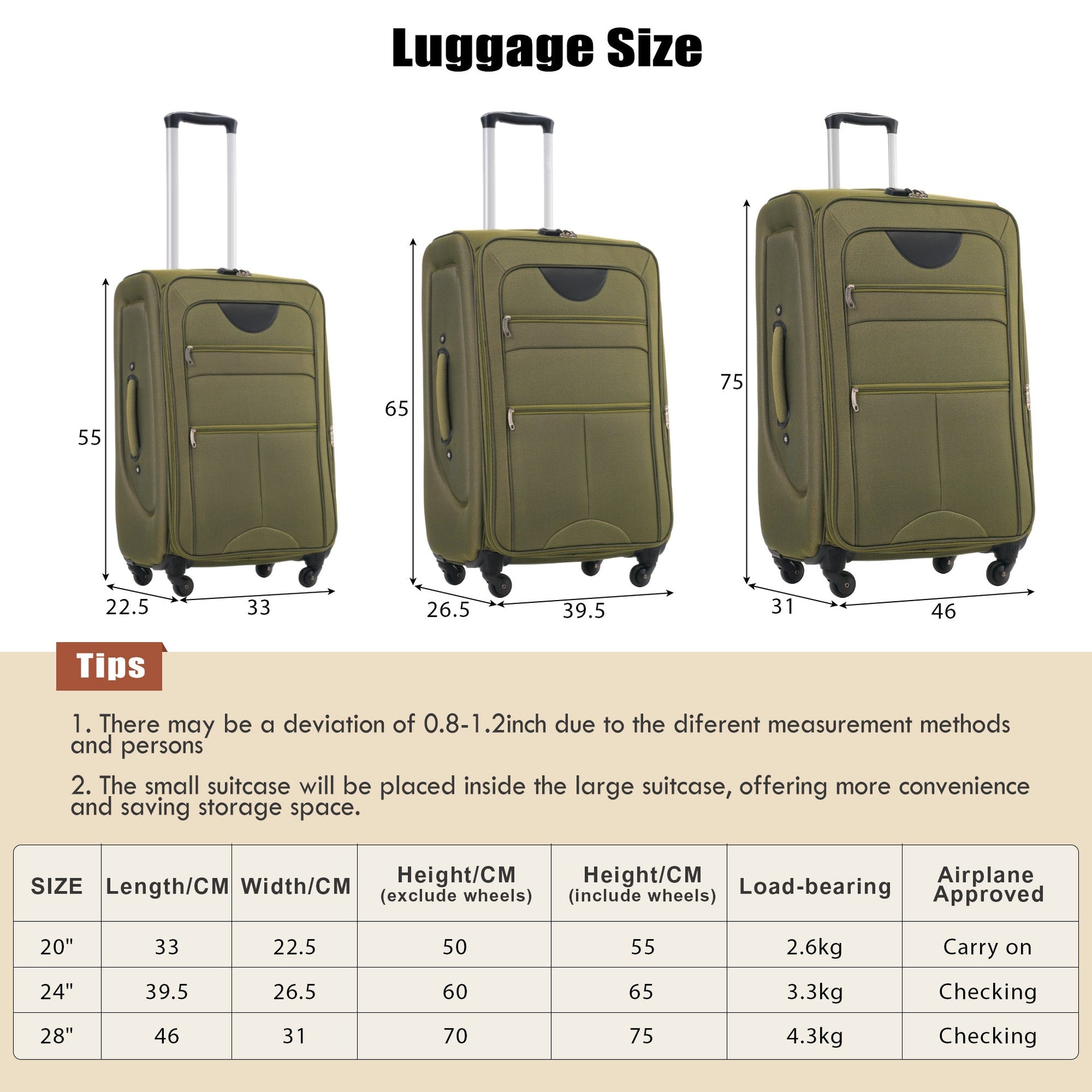 Softside Luggage Expandable 3 Piece Set Suitcase Upright Spinner Softshell Lightweight Luggage Travel Set
