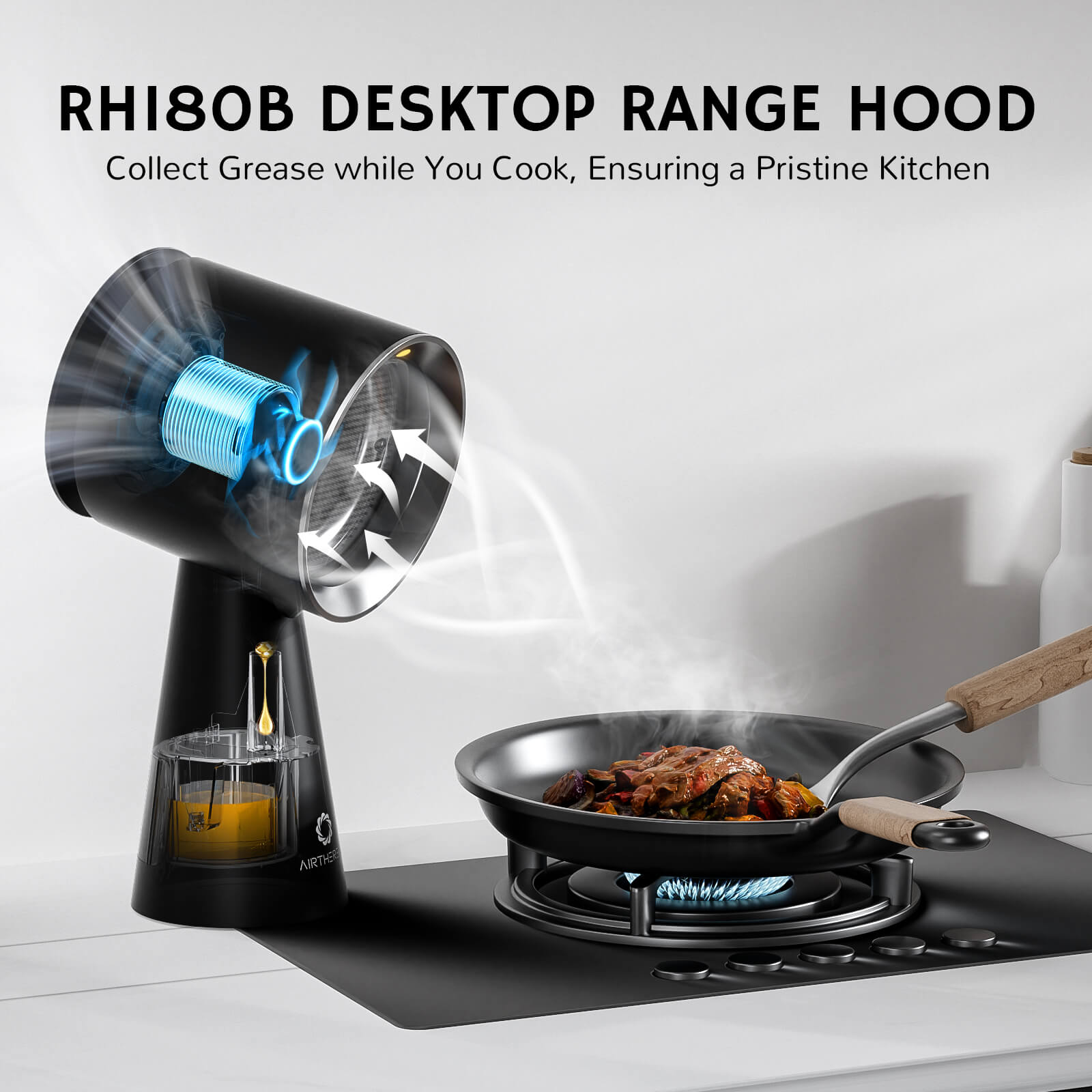 RH180 Portable Desktop Range Hood, Cordless or Plug-In Options - European version Airthereal
