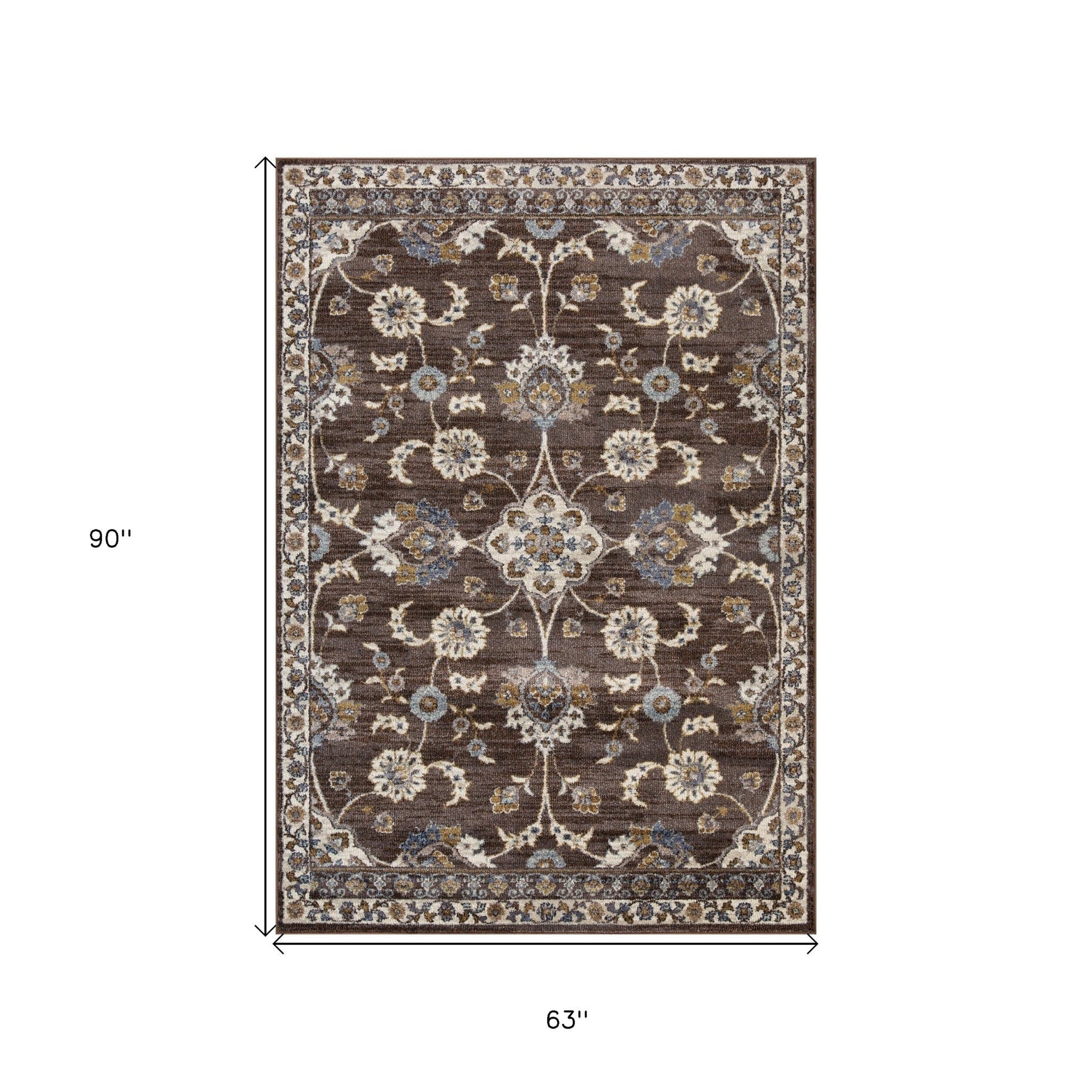 2' X 3' Navy Blue Floral Power Loom Area Rug With Fringe